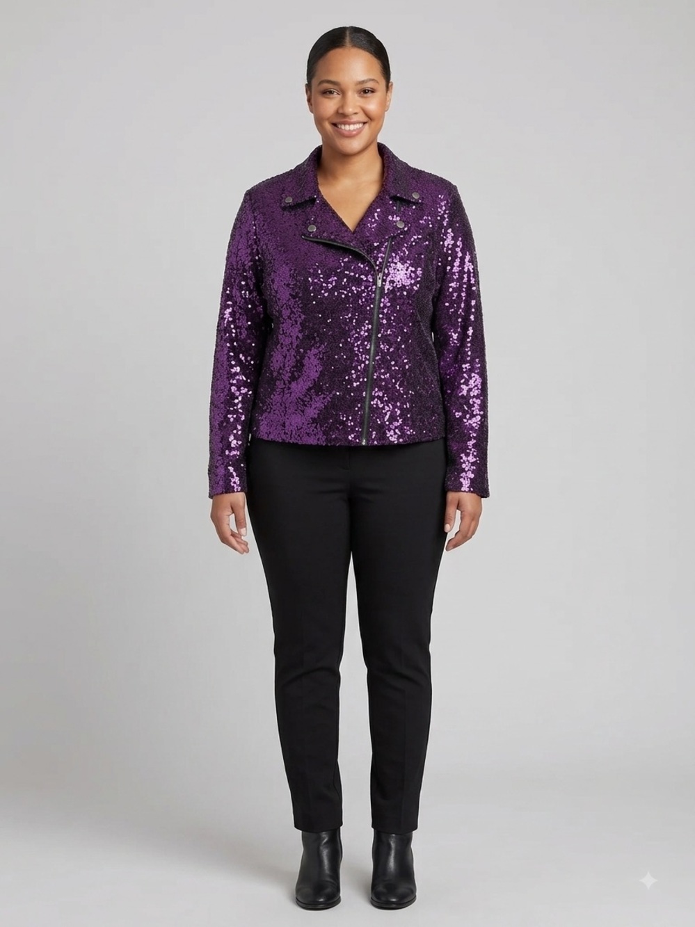Colleen Lopez Purple Sequin Moto Jacket NWT Size L